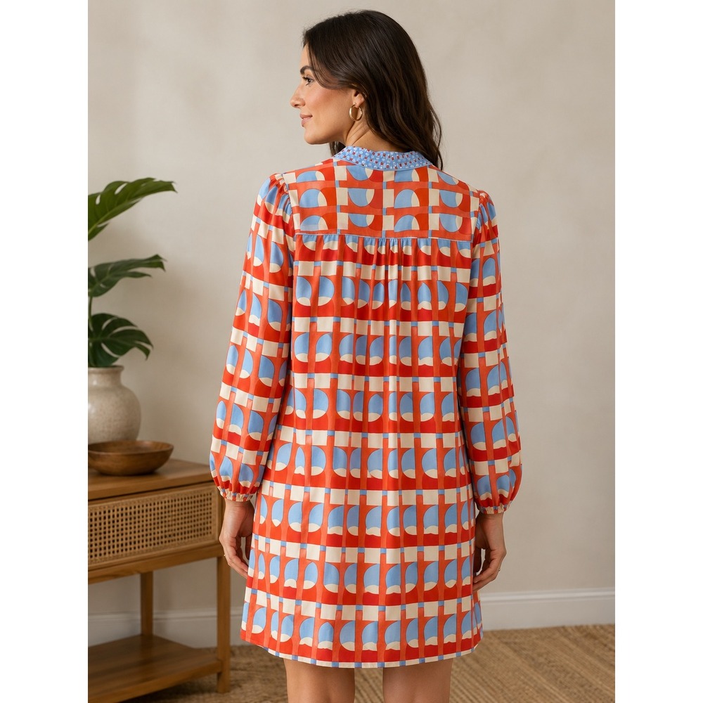 J.McLaughlin Women's Medium Emer‎ Dress Eclipse Orange Blue Shift Catalina Cloth - Picture 13 of 14